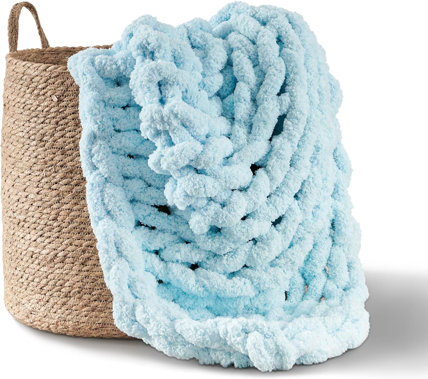 Gruby koc robiony na drutach, narzuta, w 100% ręcznie robiony na drutach z przędzy szenilowej jumbo (127 X 152,4 cm, liliowo-szary) Adyrescia Łóżka i koce Jasnoniebieski 50 "X60"