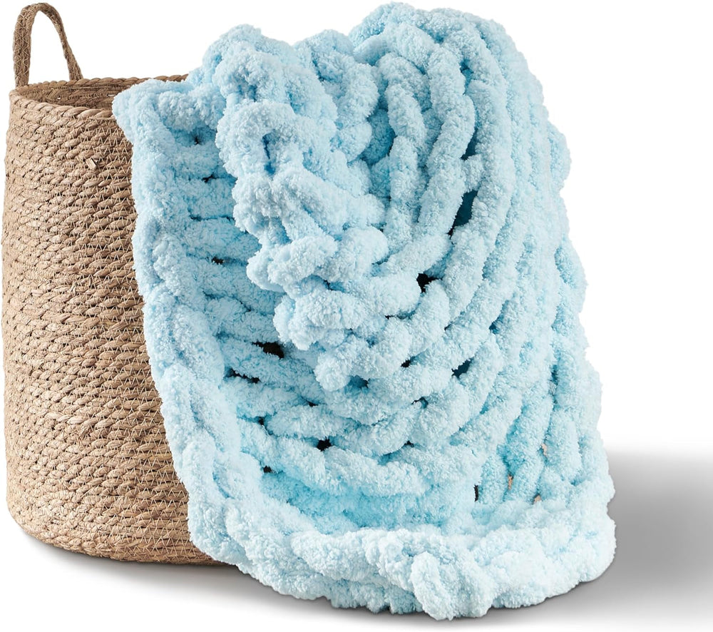 Gruby koc robiony na drutach, narzuta, w 100% ręcznie robiony na drutach z przędzy szenilowej jumbo (127 X 152,4 cm, liliowo-szary) Adyrescia Łóżka i koce Jasnoniebieski 50 "X60"