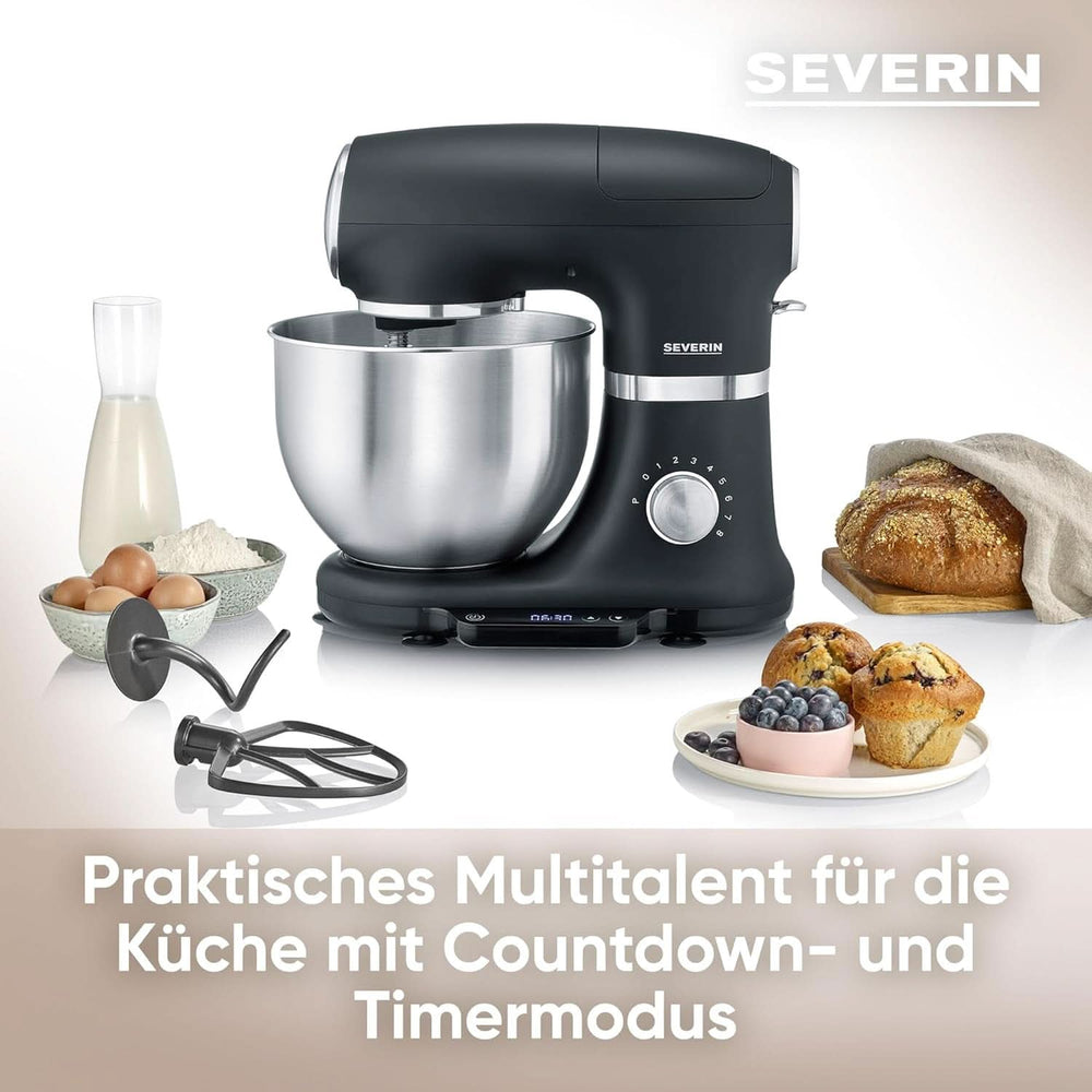 SEVERIN Küchenmaschine Mit Waage, Große Knetmaschine Für Bis Zu 3 Kg Kuchenteig, Robuste Teigmaschine Mit Knethaken, Flachrührer Und Schneebesen, 1.000 W, Schwarz, Matt,Edelstahl, KM 3898 Mama si Copilul Naty Shop