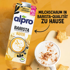 Alpro Barista Haferdrink – Zum Aufschäumen – Vegan und milchfrei – Von Natur aus lactosefrei – Rich an Ballaststoffen, Calcium und Vitaminen – 8 x 1 L – Haltbar