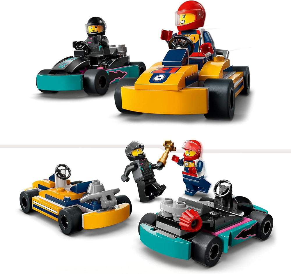 LEGO City Go-Karts mit Rennfahrern, Set mit 2 Rennfahrer-Minifiguren und Rennautos, Auto-Spielzeug ab 5 Jahren für Jungs und Mädchen, lustiges Geschenk für Kinder 60400
