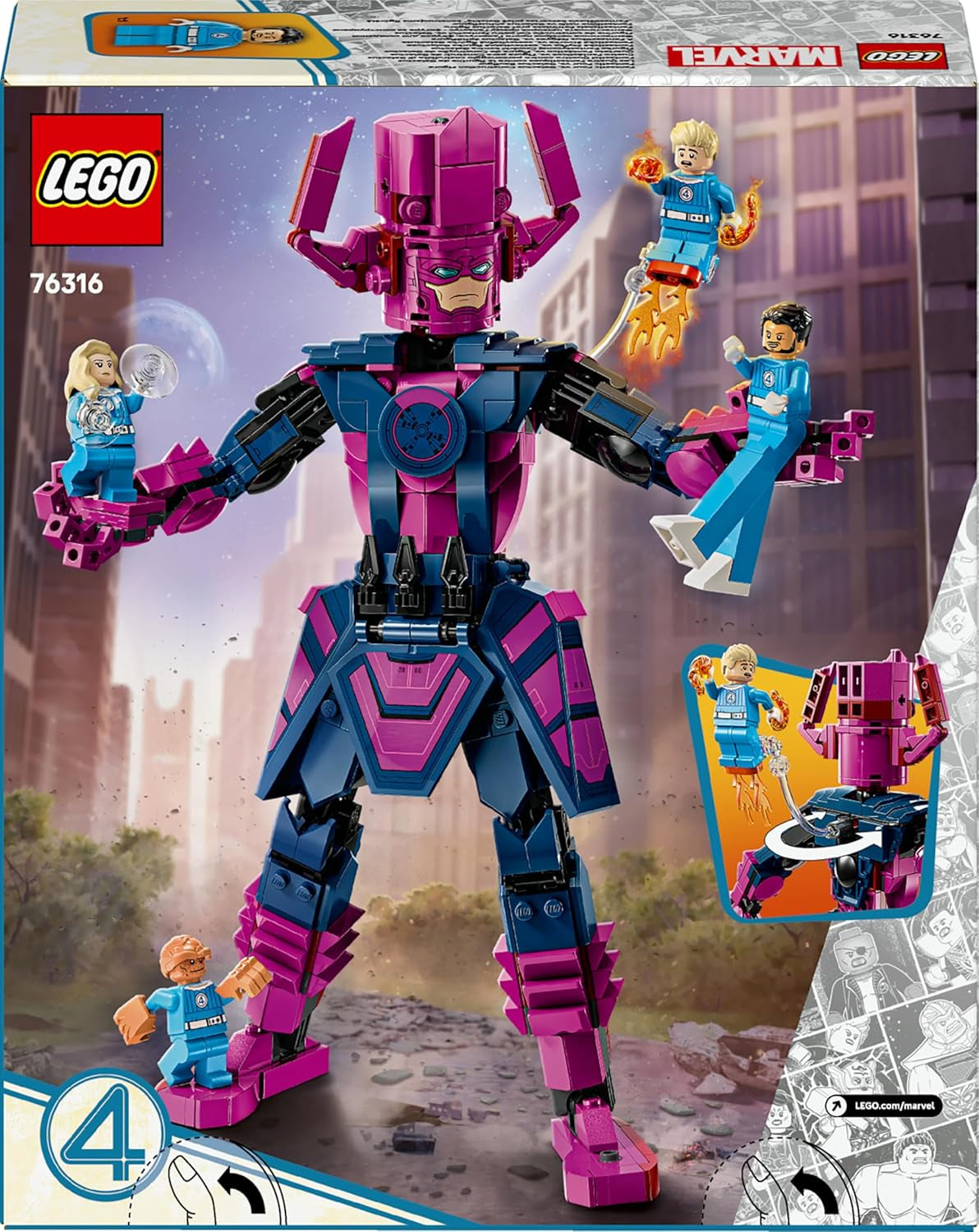 LEGO ǀ Marvel Fantastyczna Czwórka kontra. Galactus Baufigur - Bauset mit Superhelden - Zestaw ze rzeczą, niewidzialną kobietą i ludzką pochodnią - Kreatives Geschenk für Jungen und Mädchen - 76316