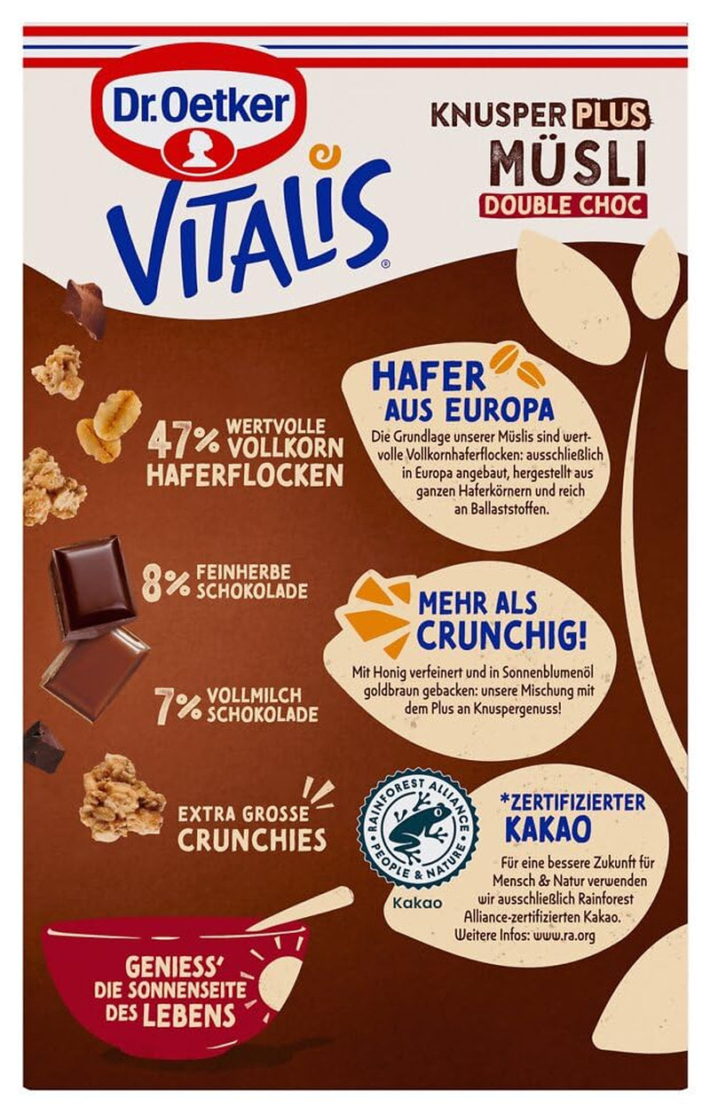 Dr. Oetker Vitalis KnusperPlus Double Chocolate: Chrupiące musli z mleczną i gorzką czekoladą, opakowanie 7 szt. (7 x 450 g)