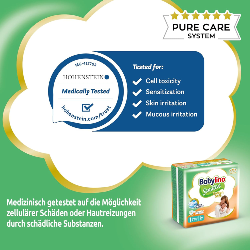 Wrażliwe pieluszki dziecięce, rozmiar 1, dla noworodków (2-5 kg), 26 sztuk