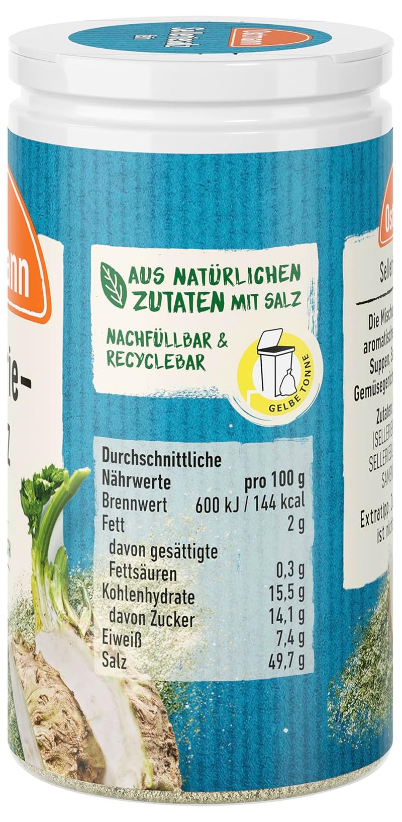 Ostmann Gewürze - Celeriesalz | Zum Verfeinern zährlicher herzhafter Gerichte | Recyclebare, nachfüllbare Streudose | 50 g na sitku