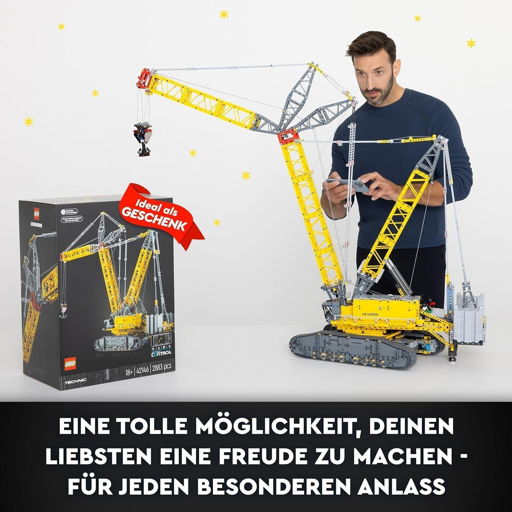 LEGO Technic Liebherr LR 13000 Dźwig gąsienicowy, zbuduj najlepszy model zdalnie sterowanego pojazdu budowlanego z aplikacją Control+, dźwig z wciągarką i ramieniem podnoszącym, duży zestaw modelowy dla dorosłych 42146 Besuche Den Zestawy konstrukcyjne LEGO-Store