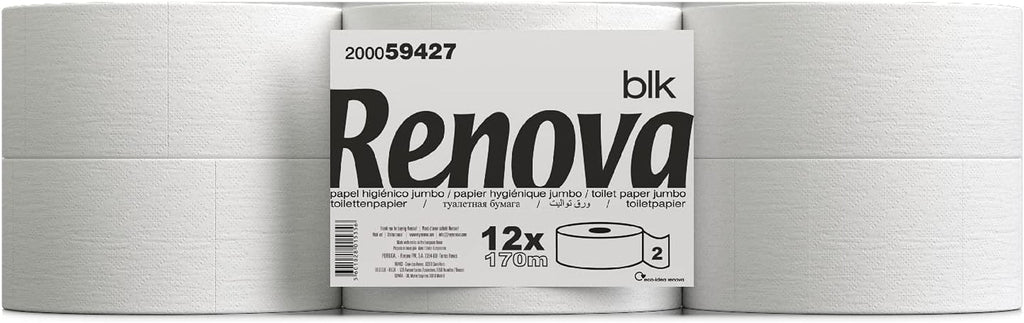 Hârtie igienică Renova Jumbo BLK, 12 role la 170 M, hârtie albă, 2 straturi