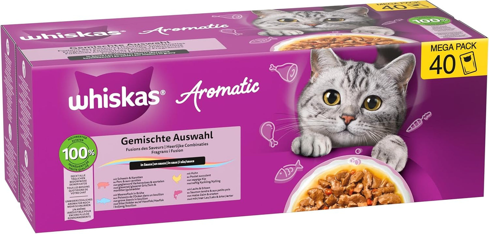 WHISKAS Hrană umedă aromatică pentru pisici în sos 40 x 85g Selecție de pește