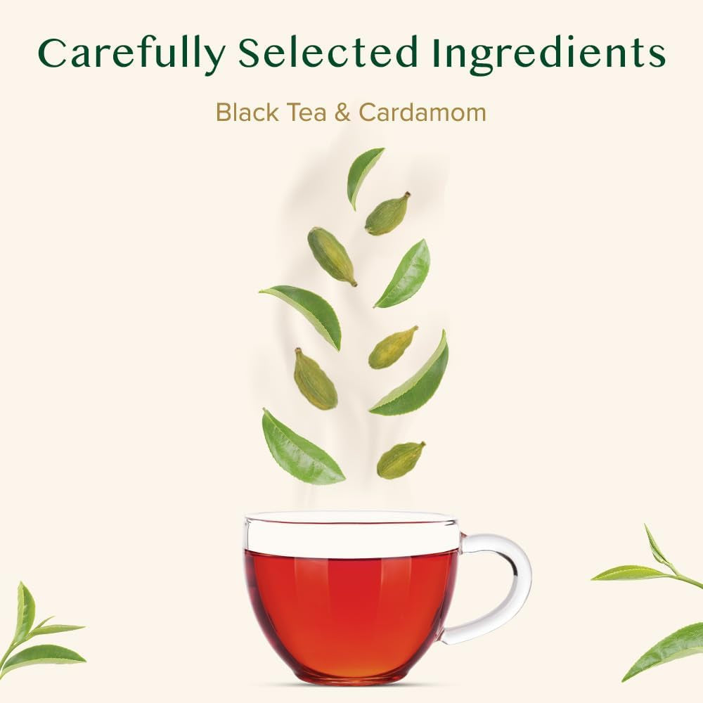 VAHDAM Ceai Chai Masala cu cardamom | 100 pliculețe piramidale | Ceai negru indian cu cardamom măcinat | Amestec original Chai cu cardamom din India | 100% natural