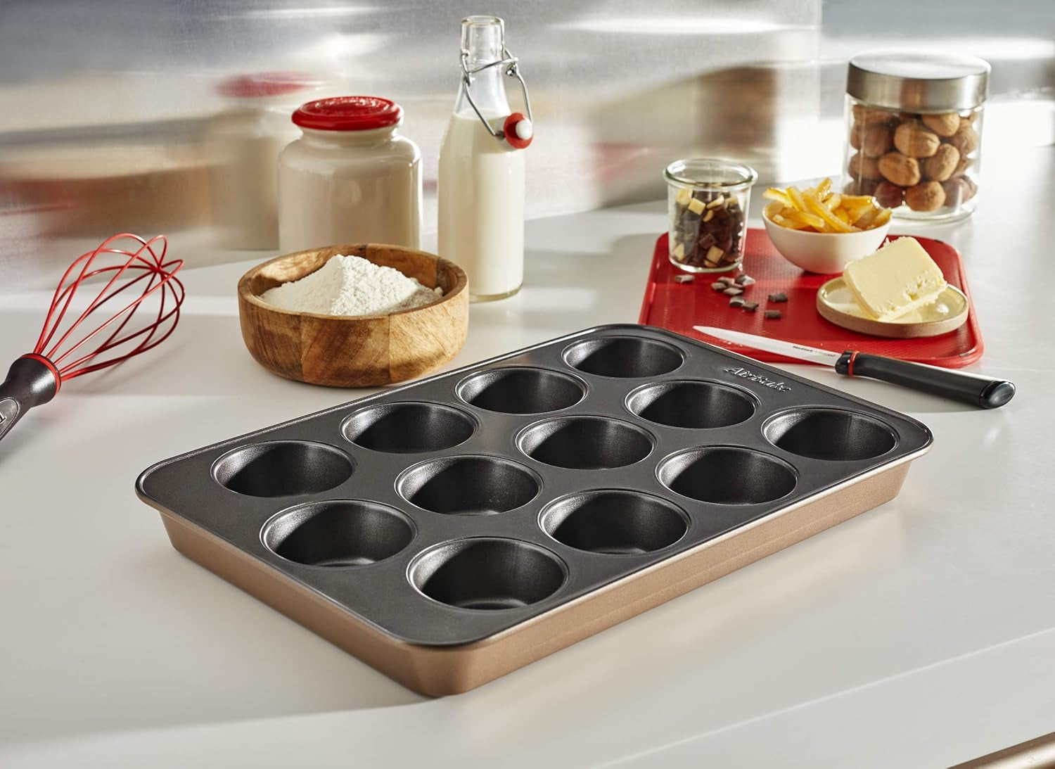 Tefal Airbake J2555014 Muffinform, Antihaftbeschichtung, Karbonstahl, Braun, 29 X 41 Cm Formy i blachy do pieczenia Naty Shop