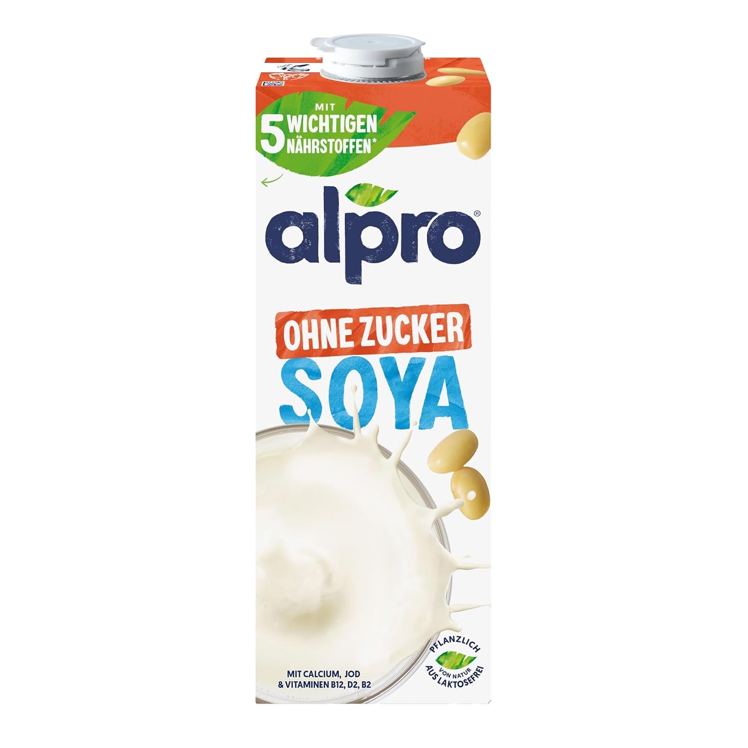Alpro Sojadrink – Vegan und milchfrei – Von Natur aus laktosefrei und fettarm – Rich an pflanzlichen Proteinen, inhalt Calcium und Vitamine – 8 x 1 L – Haltbar