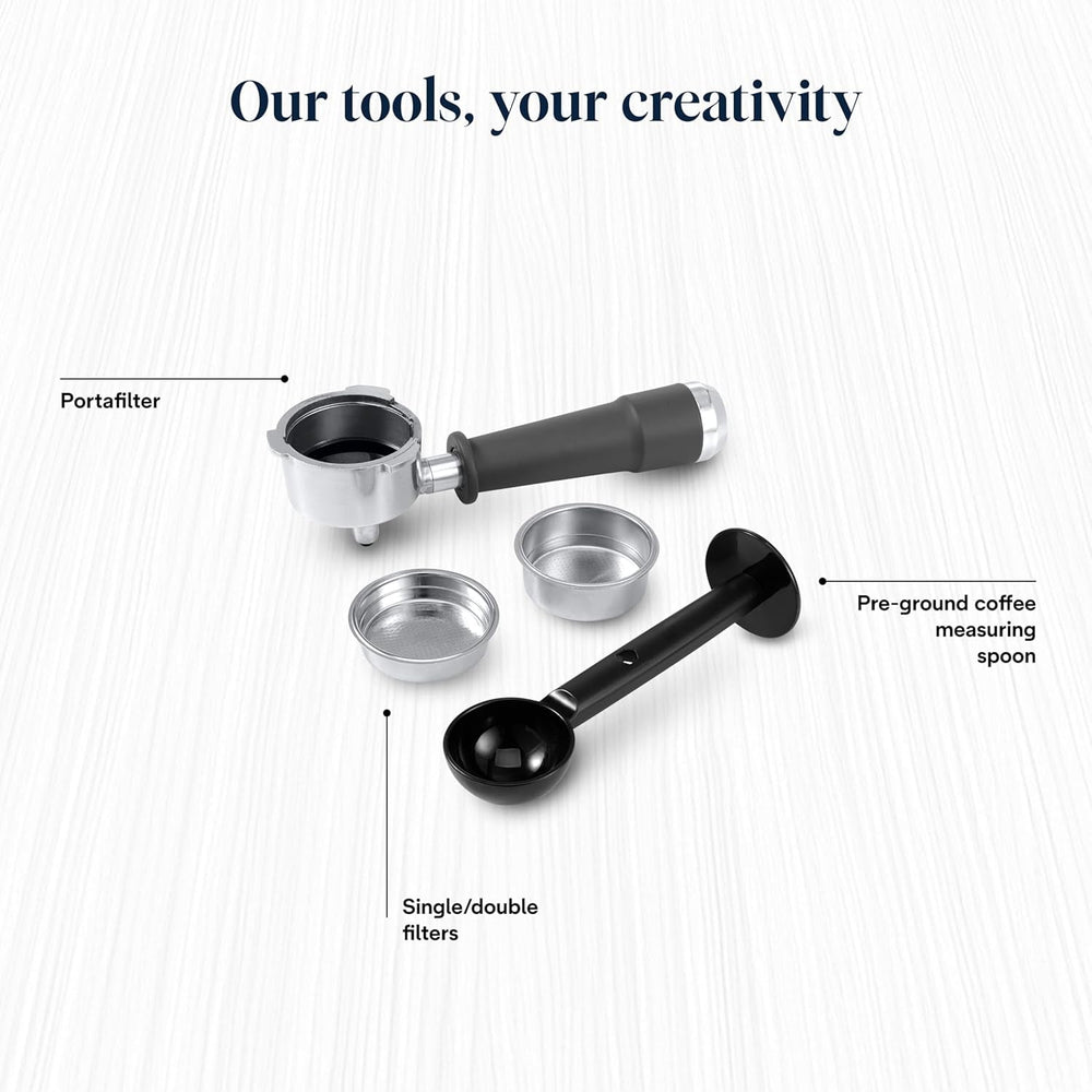 Espressor portafiltru De'Longhi Classic EM450.M cu spumator de lapte profesional, carcasă complet metalică, 15 bari, rezervor de apă de 1,7 l, oțel inoxidabil/metal