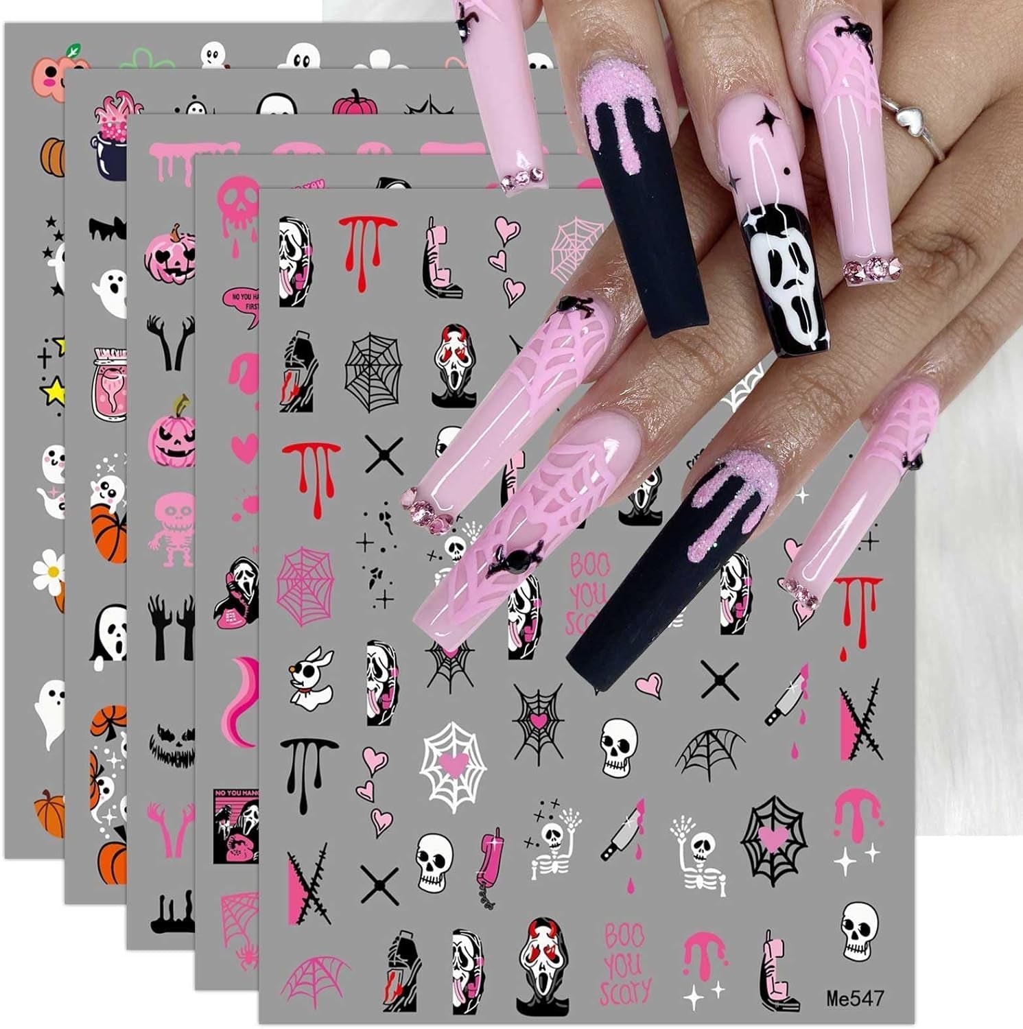 JMEOWIO Nagelsticker Halloween 9 Blatt Nail Art Sticker Selbstklebend Nagelaufkleber Dekoration Nageldesign Zubehör