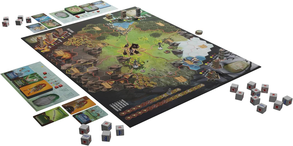 Fate: Defenders of Grimheim, ELZNIR Games, joc de societate fantasy cooperativ, strategie tower defense, pentru 1-4 jucători, vârste 14+, aventură epică, eroi și magie, joc tactic, FryxGames