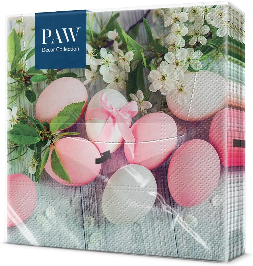 PAW - Șervețele din 3 straturi (33 X 33 Cm) I 20 bucăți I Perfect pentru Paște, petreceri, primăvară și sărbători I Decorațiuni de masă Petrecere de Paște Șervețele de hârtie colorate - Ouă de Paște în acuarelă I Ouă în acuarelă