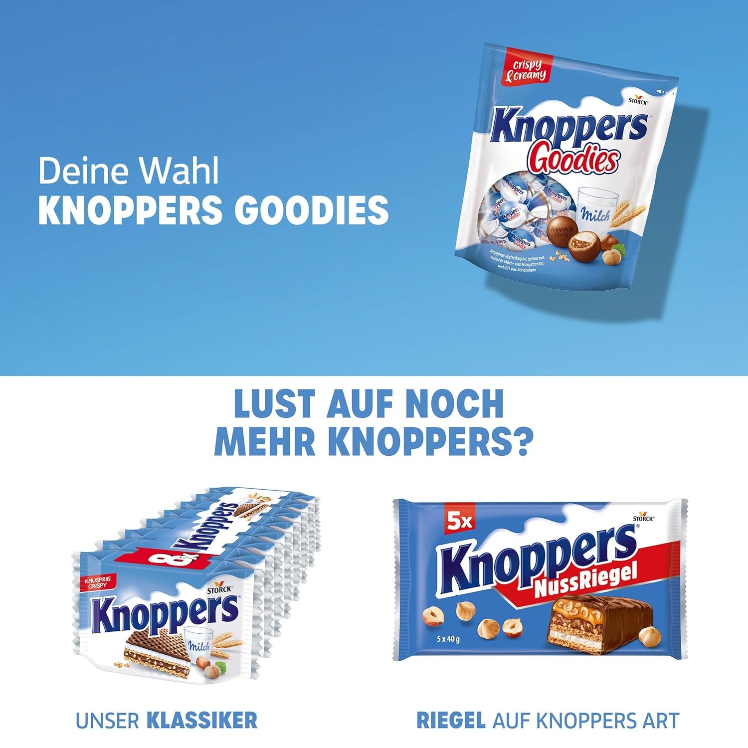 Knoppers Goodies Crunchy Minis – 1 x 180g – chrupiące kuleczki waflowe wypełnione kawałkami orzechów laskowych, mlekiem i kremem nugatowym, oblane czekoladą