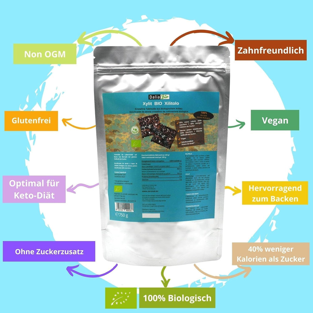 Bio Xylit Bio | Aus Biologischer Landwirtschaft | 40 % Weniger Kalorien | Zahnfreundlich | Ideal Zum Kochen Und Backen, 750 G Indulcitori Naty Shop