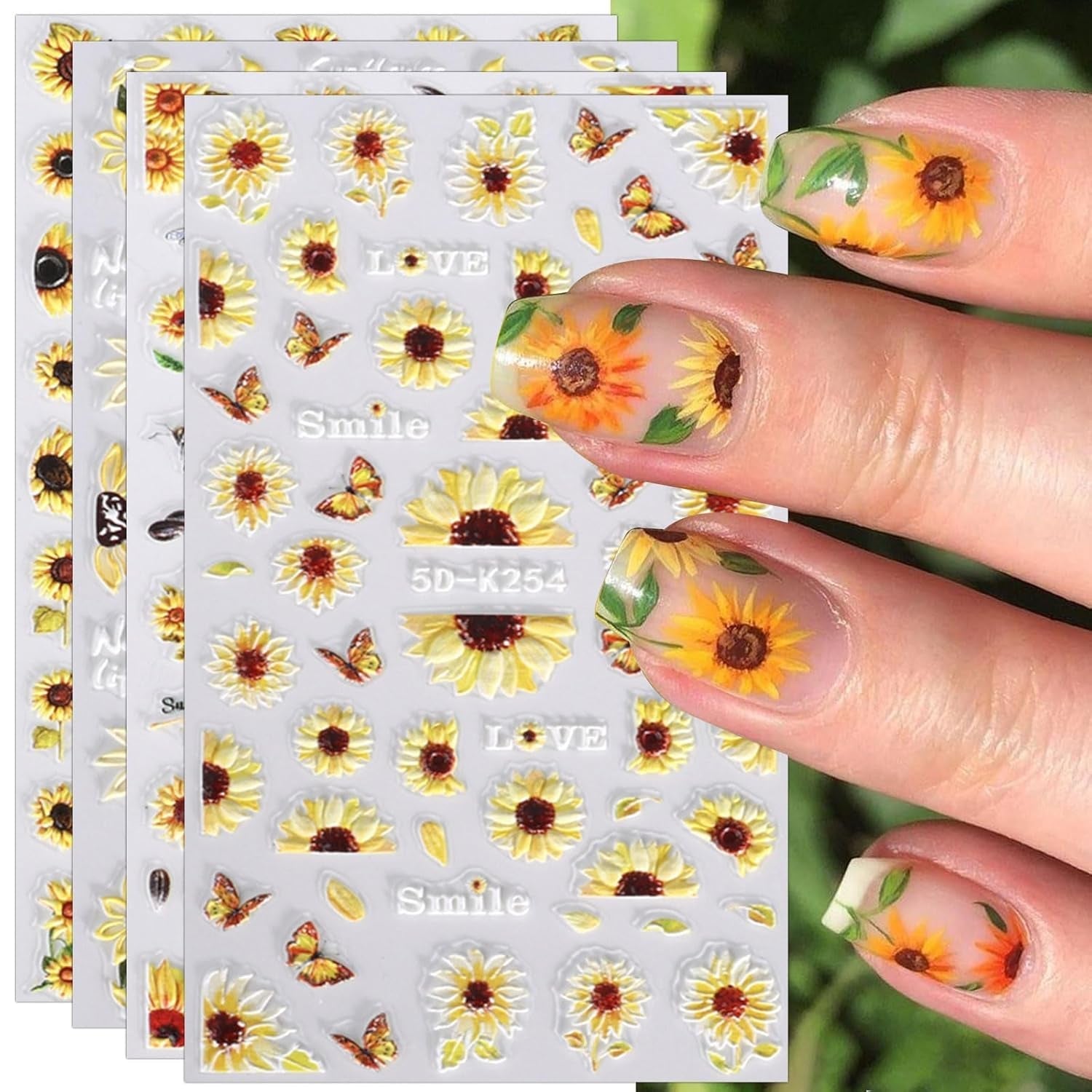 JMEOWIO 3D Nagelsticker Schwarz Weiß Blume Nail Art Sticker Selbstklebend Nagelaufkleber 5D Stereoskopisch Blumen Dekoration Nageldesign Zubehör 4 Blatt
