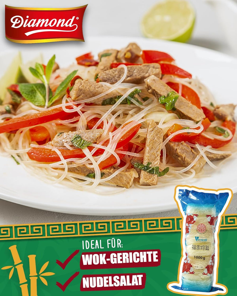 Makaron szklany DIAMOND, makaron długi szklany, naturalnie wegański i bezglutenowy - 1 x 1 kg