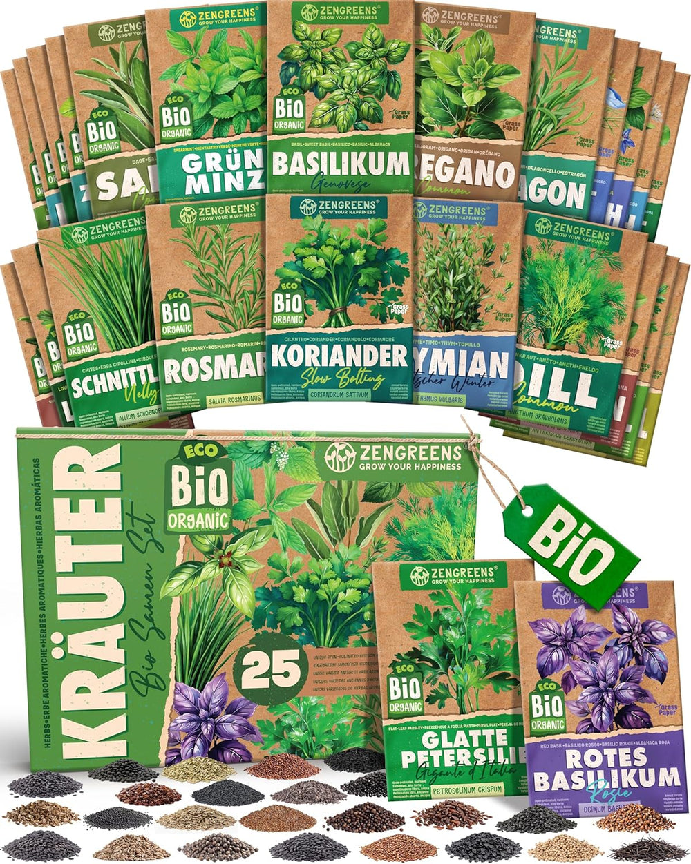 Organiczne nasiona bazylii w zestawie 6–6 nasion bazylii do łatwej uprawy w ogrodzie, na balkonie lub na podwyższonej grządce - Nasiona roślin - Sadzonki