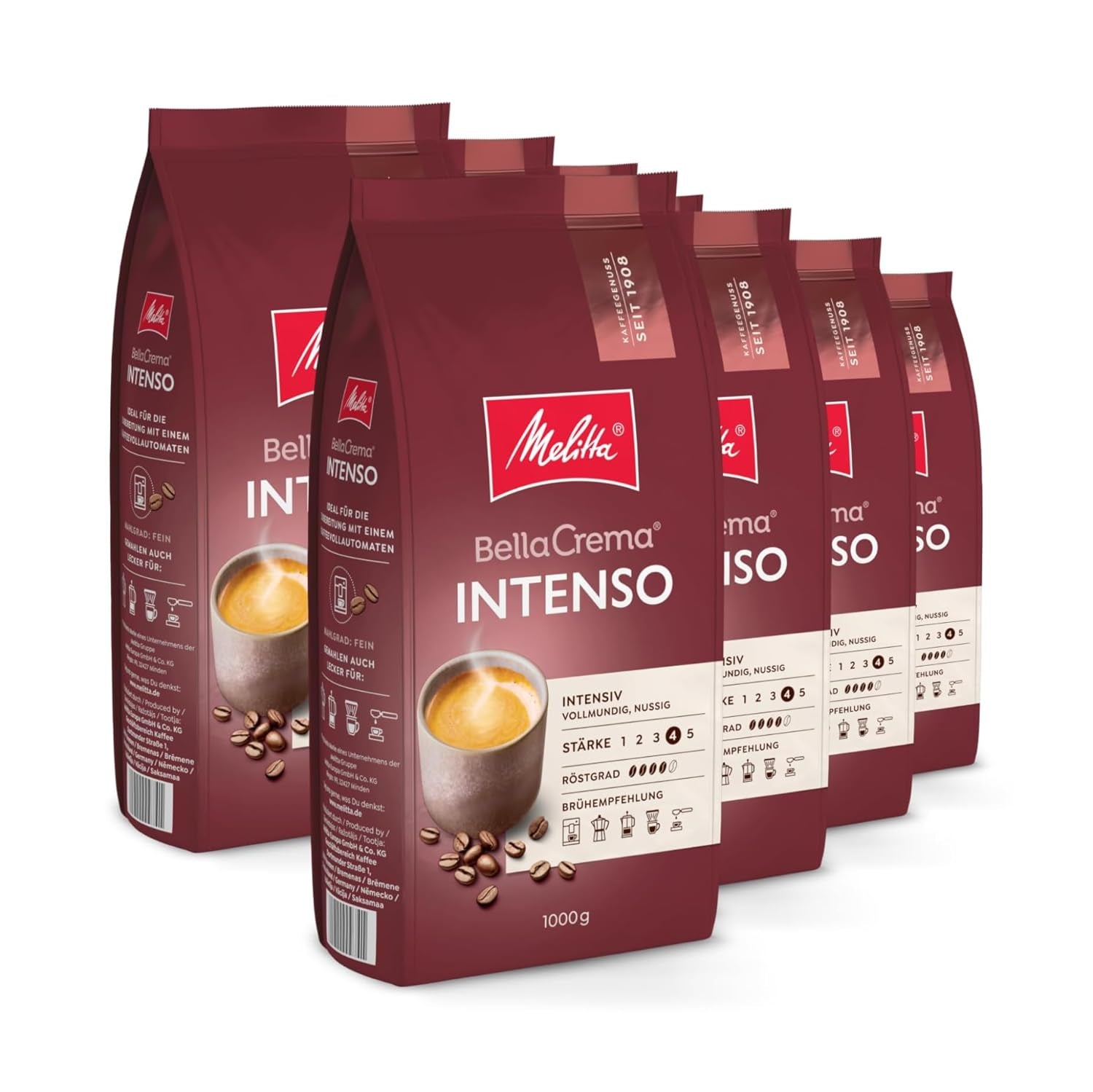 Melitta Bellacrema, boabe de cafea întregi Cafea Naty Shop 8 x 1 Kg Intenso