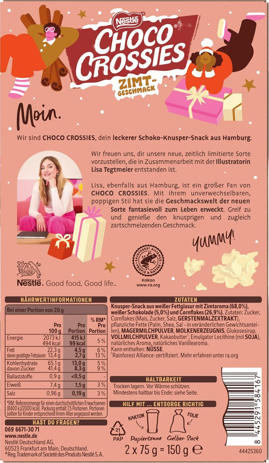 Nestlé Lekkie, chrupiące płatki cynamonowe i chrupiące migdały otoczone rozpływającą się w ustach białą glazurą i aromatem cynamonu, opakowanie 4 szt. (2 x 75 g każde)