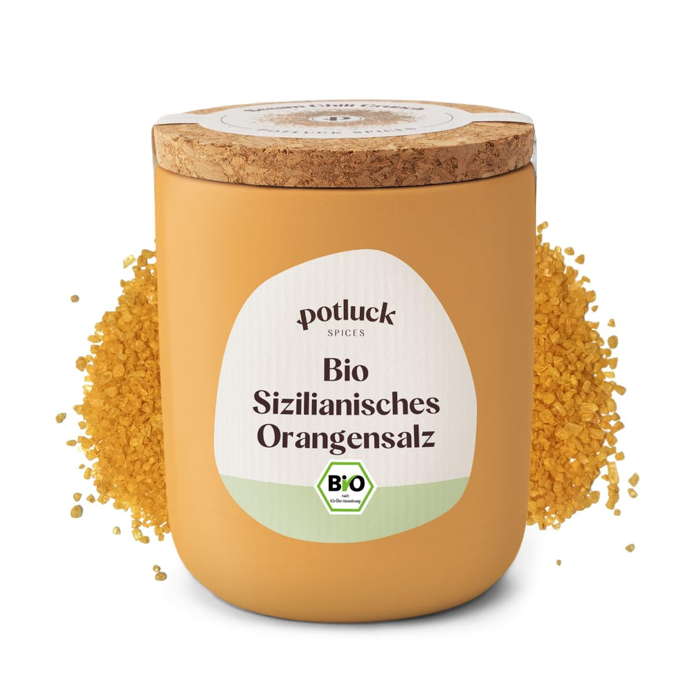 Potluk | Bio Sizilianisches Zitronensalz | Gewürzsalz für Fisch, Meeresfrüchte, Gemüse, Sałatki i Sosy | 140g w Keramiktopf