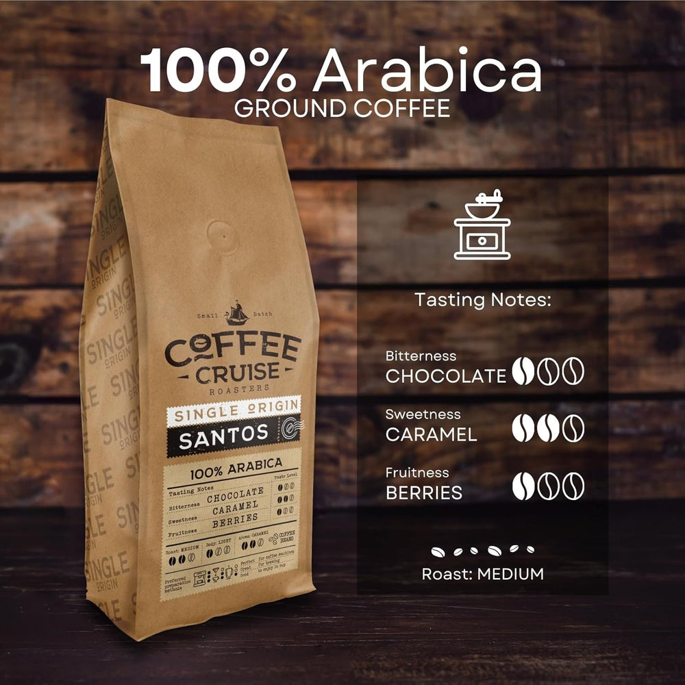 COFFEE CRUISE Santos Kaffeebohnen 1kg - Mittlere Röstung - Aroma Karamell - Für Alle Kaffeemaschinen - 100% Arabisch