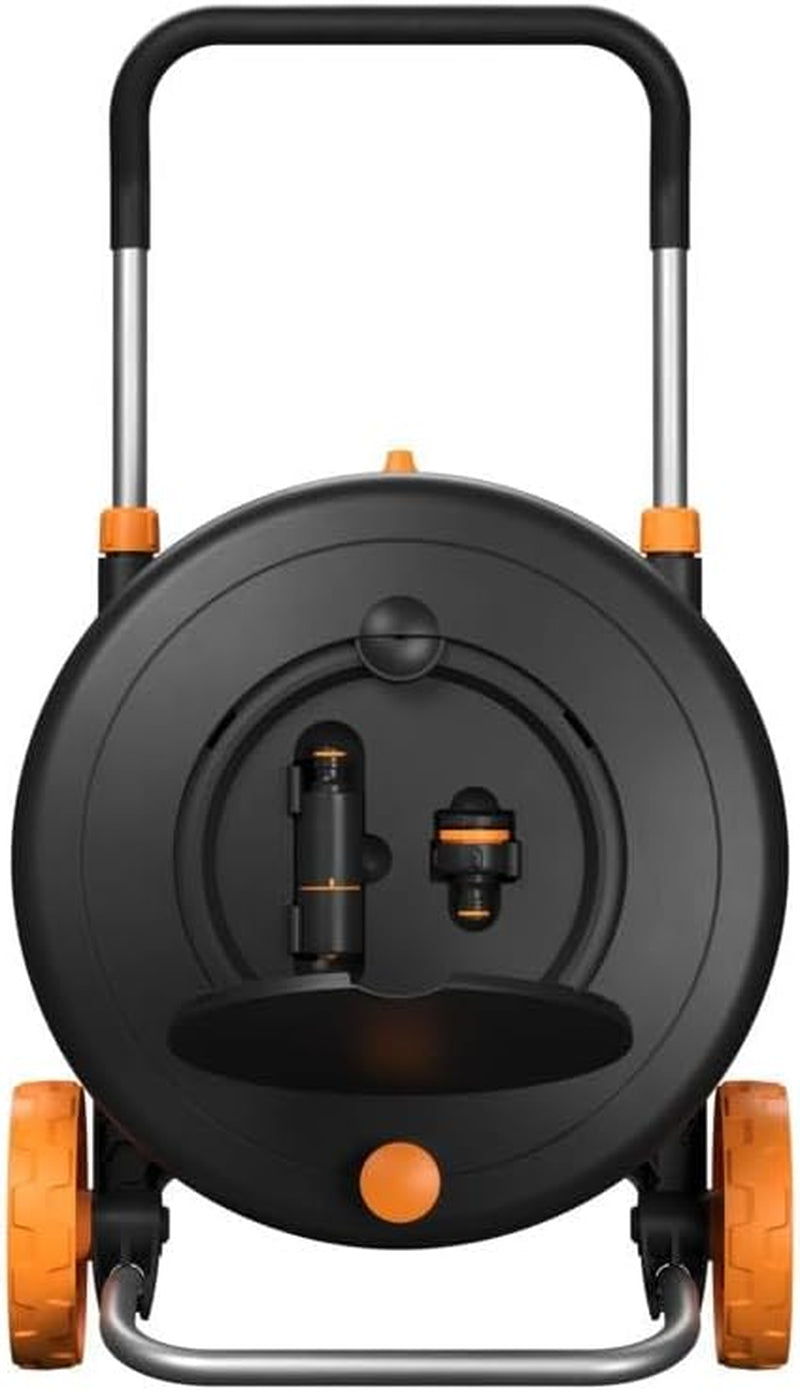 Roată de apă Fiskars Comfort L cu roți, set de udare all-inclusive, rază totală de acțiune de 31,5 m, înfășurare automată, furtun de grădină universal (Ø 13 mm), racord universal pentru robinet, 1071670