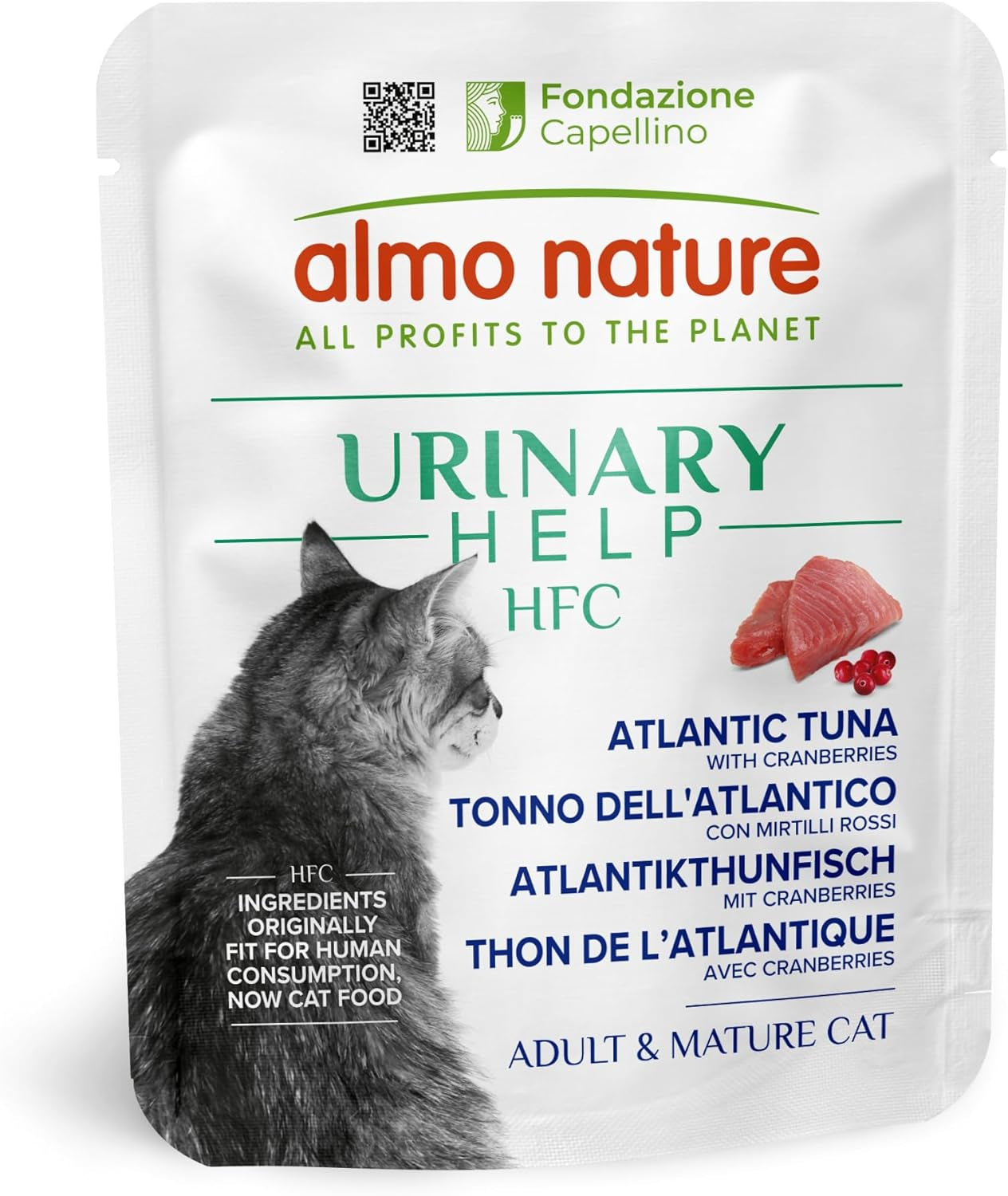Almo Nature HFC Urinary Help - Nassfutter für Katzen - Unterstützung für die Harnwege - Atlantischer Thunfisch & Cranberries - Human Grade, Monoprotein, Glutenfrei - 24x50g