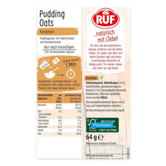 RUF Pudding Oats Caramel, budincă de caramel și fulgi de ovăz integral, fără zahăr, îndulcit cu sirop de agave, 64 grame Cereale Naty Shop