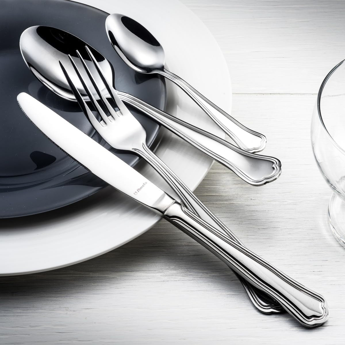 Sztućce Amefa CONTOUR URFE, 6 osób, stal nierdzewna polerowana, 24 sztuki Kuchnia Naty Shop