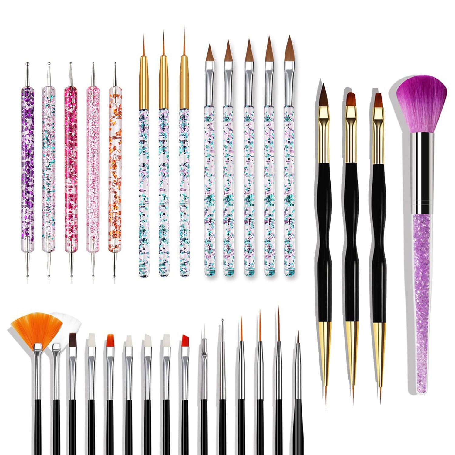 Nail Art Pinsel Set, 20Pcs Nageldesign Malerei Pinsel, Professionelle Nail Art Design Pinsel, Nail Fine Liner Pinsel, Rosa