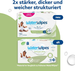 WaterWipes Sensitive+ Chusteczki nawilżane dla niemowląt i małych dzieci, 720 szt. (12 szt.), 3 w 1 czyszczenie, pielęgnacja, ochrona, 99,9% wody, teksturowane oczyszczanie, bezzapachowy