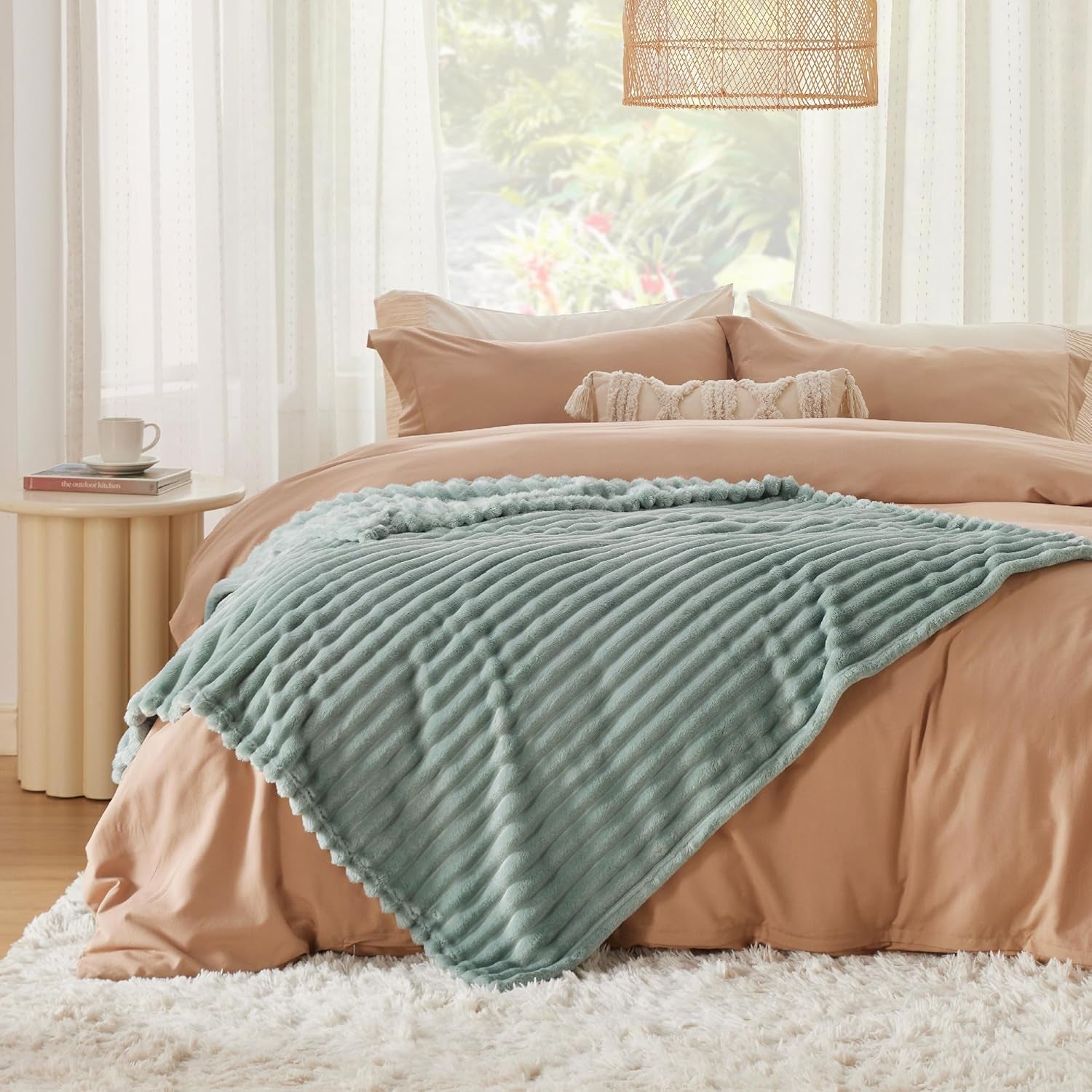 BEDSURE Sage Green Fleece Throw Blanket pentru canapea - pături confortabile super moi pentru femei, pătură mică drăguță pentru fete, 127 X 152 Cm Paturi si Cuverturi Besuche den BEDSURE-Store
