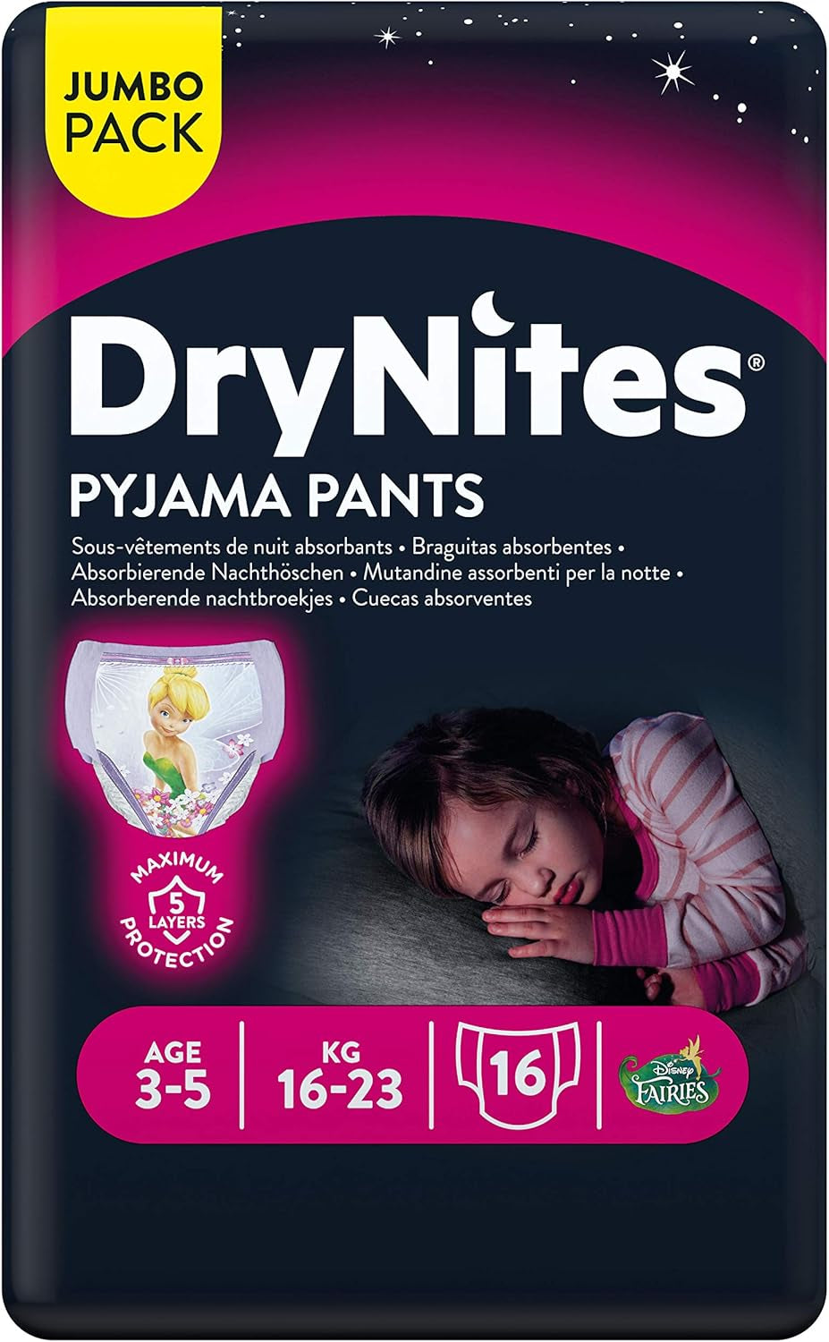 Bielizna nocna Huggies DryNites dla dziewczynek, 3-5 lat (16-23 kg), 2 x 16 sztuk
