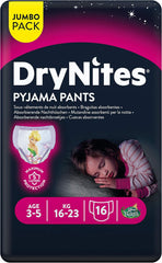 Bielizna nocna Huggies DryNites dla dziewczynek, 3-5 lat (16-23 kg), 2 x 16 sztuk