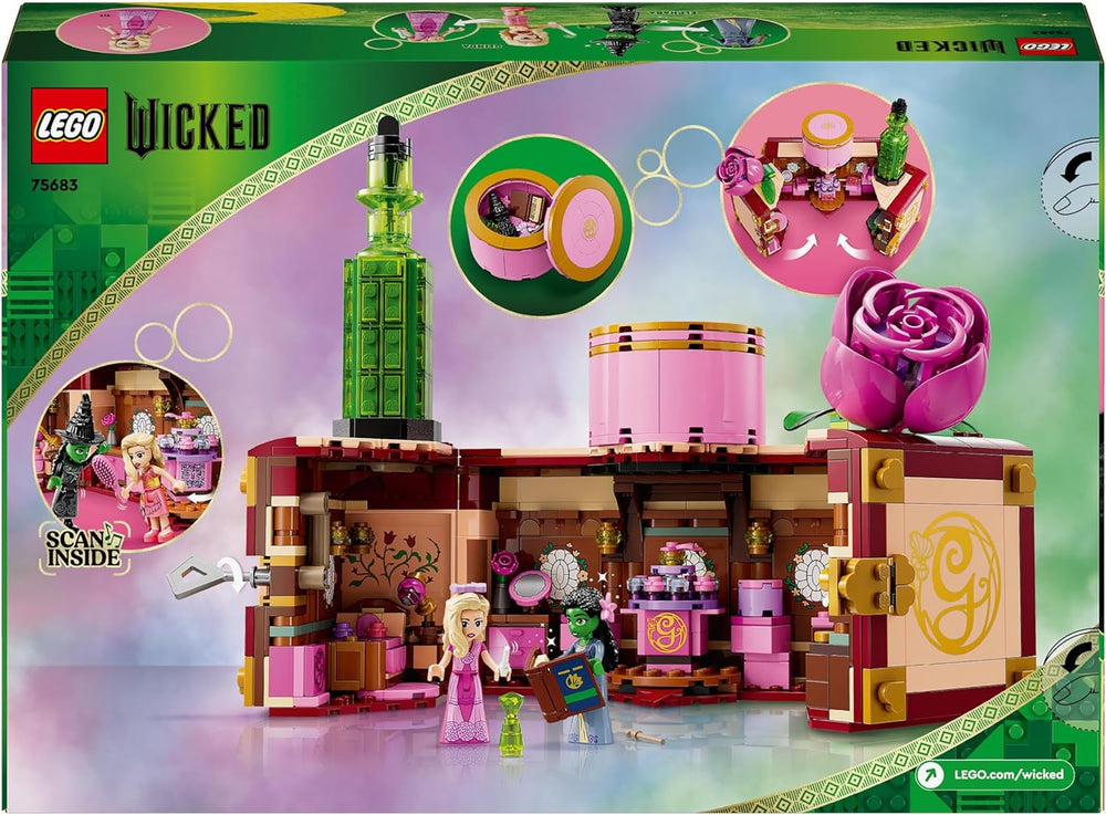 LEGO Wicked Glinda i sypialnia Elphaby — domek dla lalek z 2 mini lalkami Czarownic z krainy Oz, fajnymi akcesoriami, w tym kwiatami i strojami — kreatywna zabawka dla dziewczynek w wieku powyżej 8 lat i fanów — 75683 Zestawy do budowania Besuche den LEGO-Store