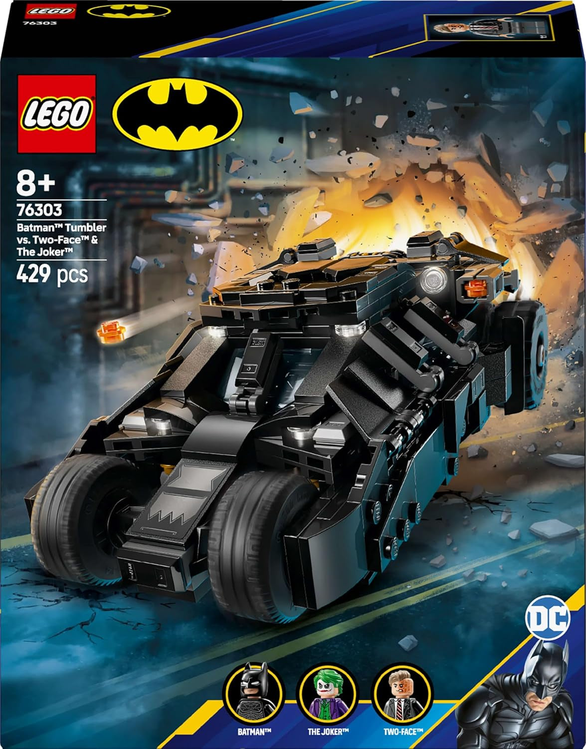 LEGO DC Batman: Kubek Batmana kontra Kubek Batmana Dwie twarze i Joker — zabawka superbohatera z samochodem Batmobil — zestaw z minifigurkami — prezent dla chłopców i dziewcząt od 8 lat 76303 Zestawy do budowania w sklepie LEGO