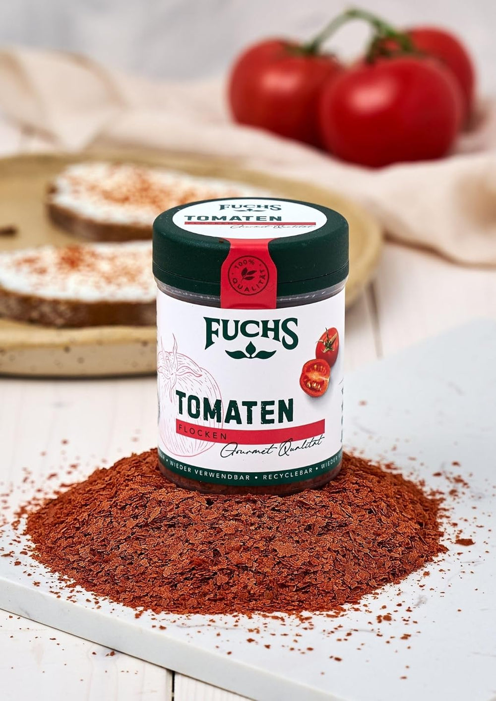 Fuchs Gewürze - Tomaten Flocken - Gewürz für Ofenfeta oder tomatigen Geschmack in Saucen - naturalne składniki - 40 g w wiederverwendbarer, recyclebarer Dawka