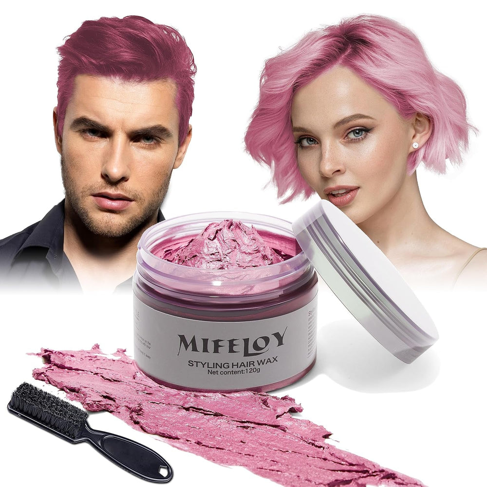 4.23 oz Purple Hair Tint Culoare temporară a părului cu perii, bărbați femei Styling Hair Tone Wax, Instant Hair Cream Mud Natural Hairstyle Pomade, DIY Cosplay Halloween Hair Wax Vopsea pentru par Naty Shop Roz