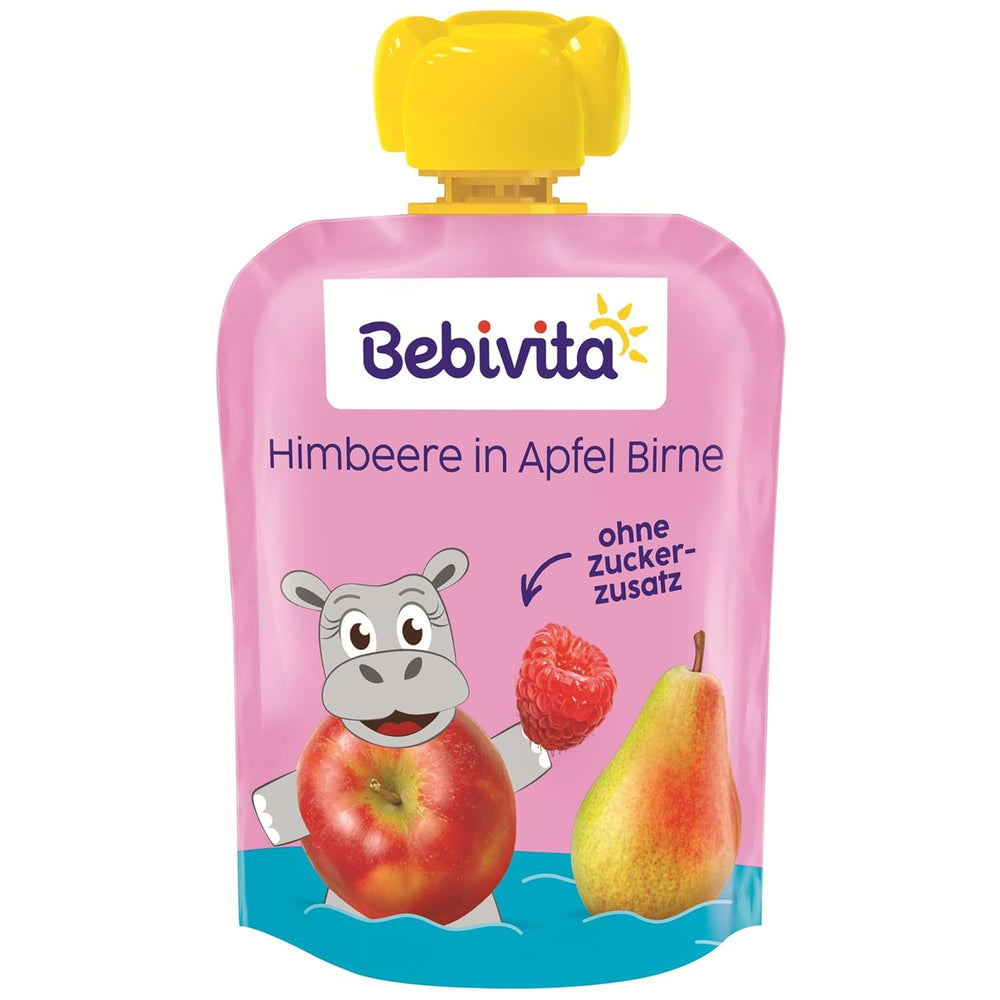 Himbeere in Apfel Birne Quetschie – 16 Stück (4er Pack, je 4 x 90g), ohne Zuckerzusatz, glutenfrei, idealne dla unterwegs i selbständiges Snacken