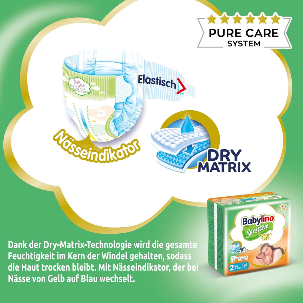 Pieluchy dla wrażliwych dzieci, rozmiar 2, mini (3-6 kg), 192 pieluszki