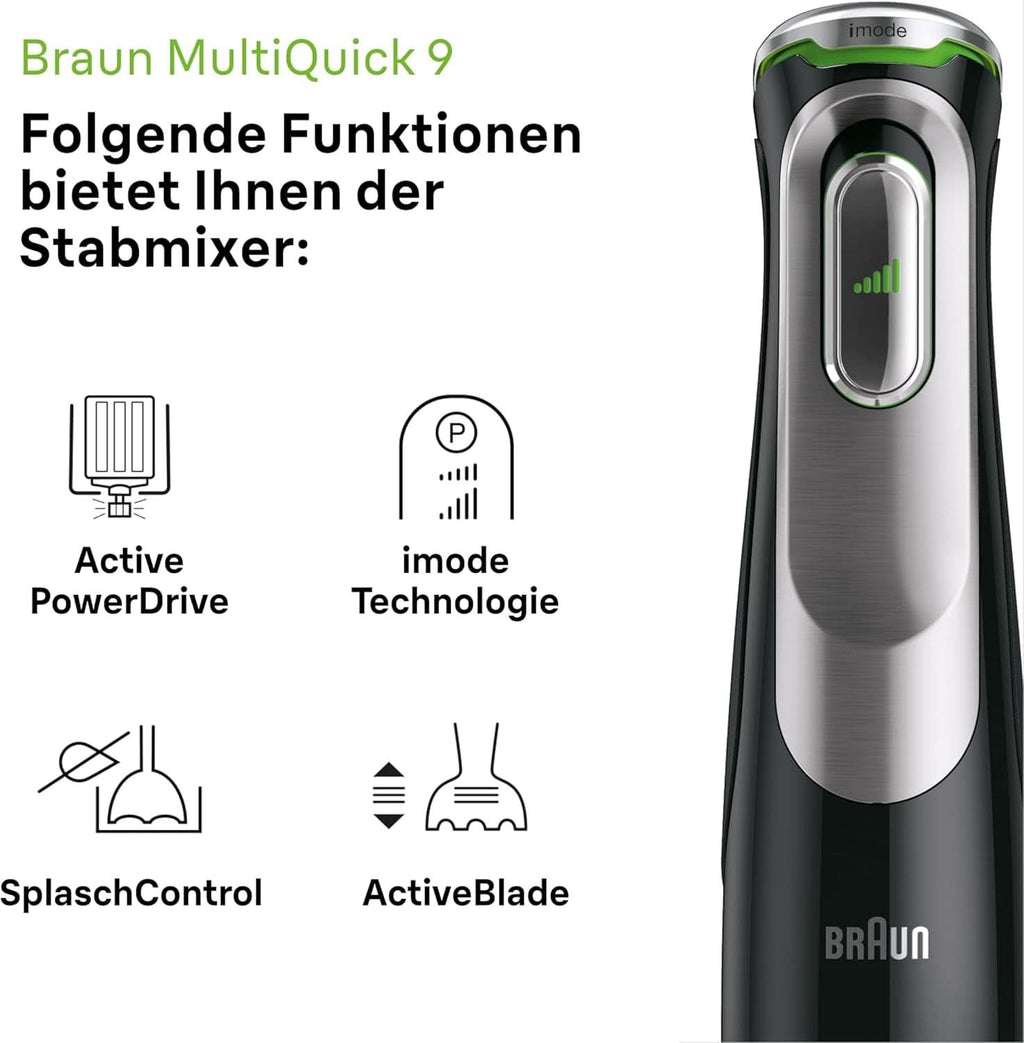 Braun Multiquick 9 MQ 9147X – 5-In-1 Stabmixer Mit Standmixer-Aufsatz, Zerkleinerer, Kartoffel- & Gemüsestampfer & Schneebesen, Stufenlose Geschwindigkeitseinstellung, 1200 W, Schwarz/Edelstahl Bucatarie Naty Shop