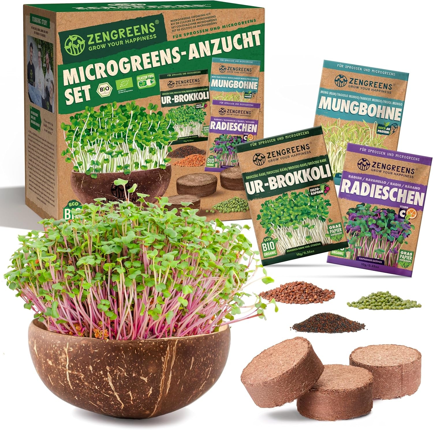 Bio Sprossen Anzuchtschale - Kressesieb 3Er Set - Enthält Keimschale Und Sprossensamen (Kresse, Ur-Brokkoli & Radieschen)