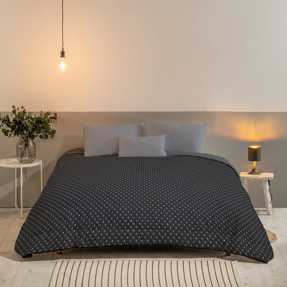 Bleu Câlin Printed 1-osobowa kołdra Hermance, poliester, niebieski/szary, 140 x 200 cm Kołdry i kołdry Naty Shop szary 140X200 cm