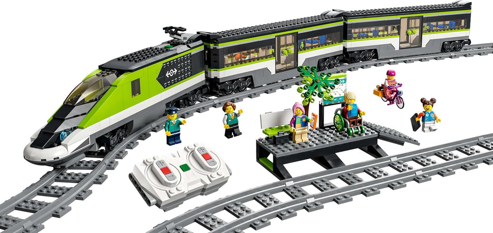 LEGO City Ekspres pasażerski, zestaw zdalnie sterowanych pociągów, zabawka kolejowa z reflektorami, 2 wagony i 24 elementy torów, prezent dla dzieci, chłopców i dziewcząt 60337 Zestawy do budowania Kup w sklepie LEGO
