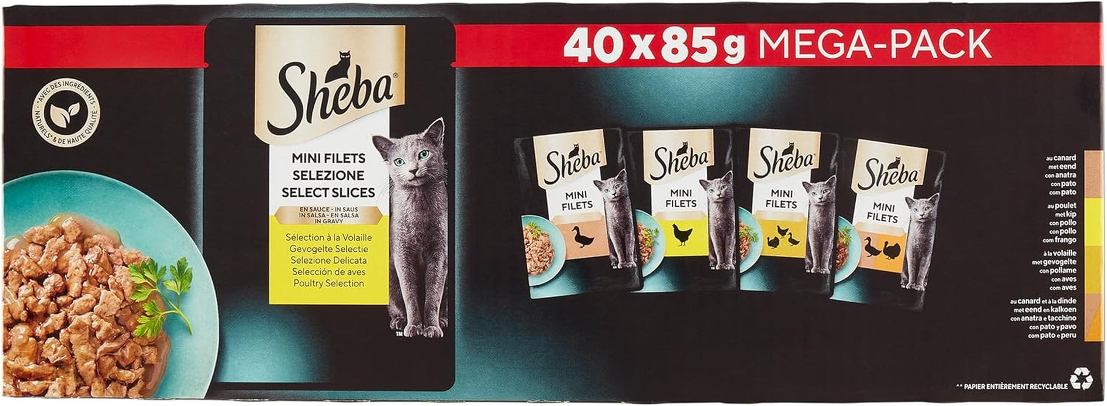 Sheba Mini Fillets – Pliculețe proaspete în sos, selecție de carne de pasăre pentru pisici adulte – 40 x 85 g