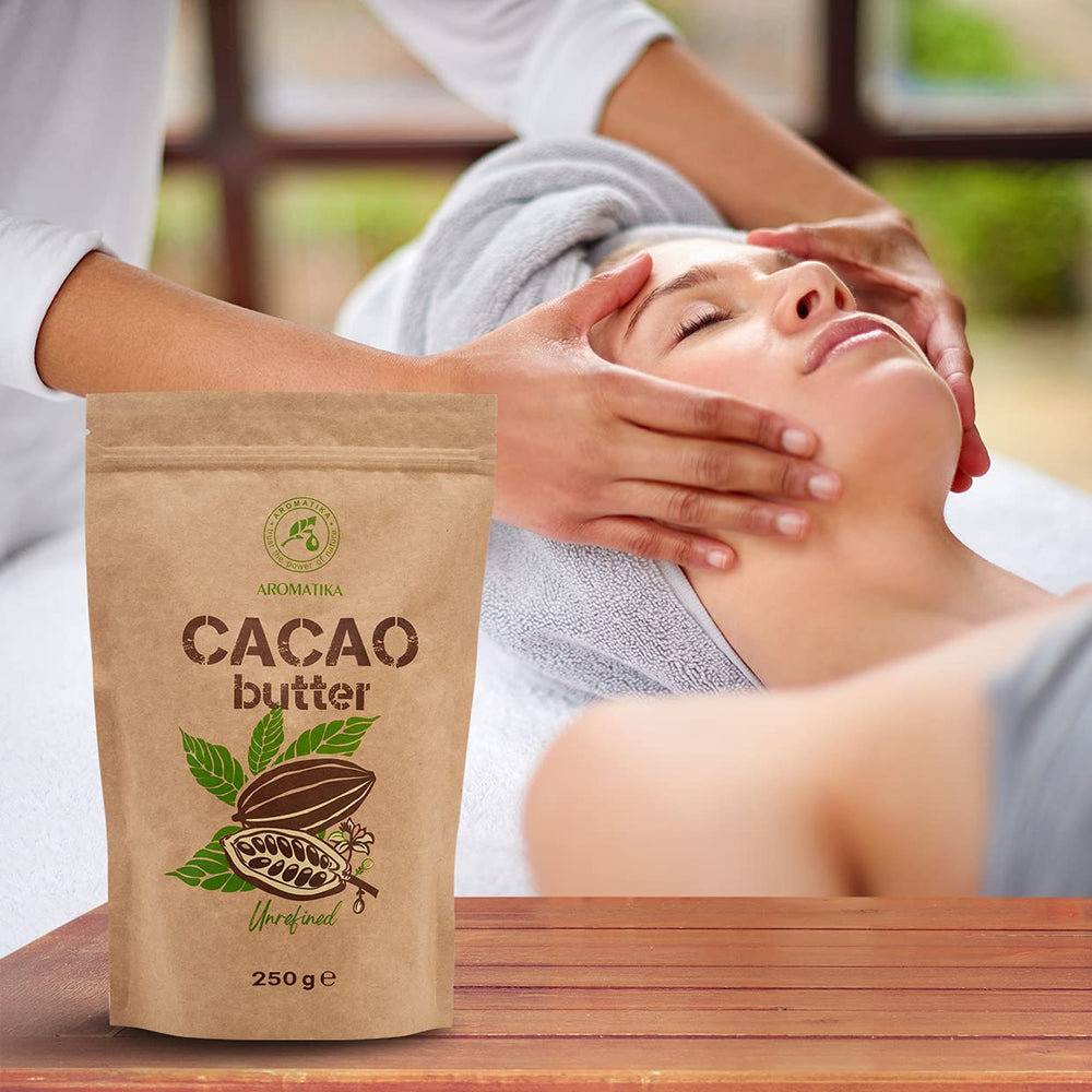 Kakaobutter - 250g - Theobroma Cacao - Surowe masło kakaowe - Masło Kakao w Stücken - Kaltgepresst - Unraffiniert - Rein und Naturlich - für Speisen und Hautpflege - Masło kakaowe