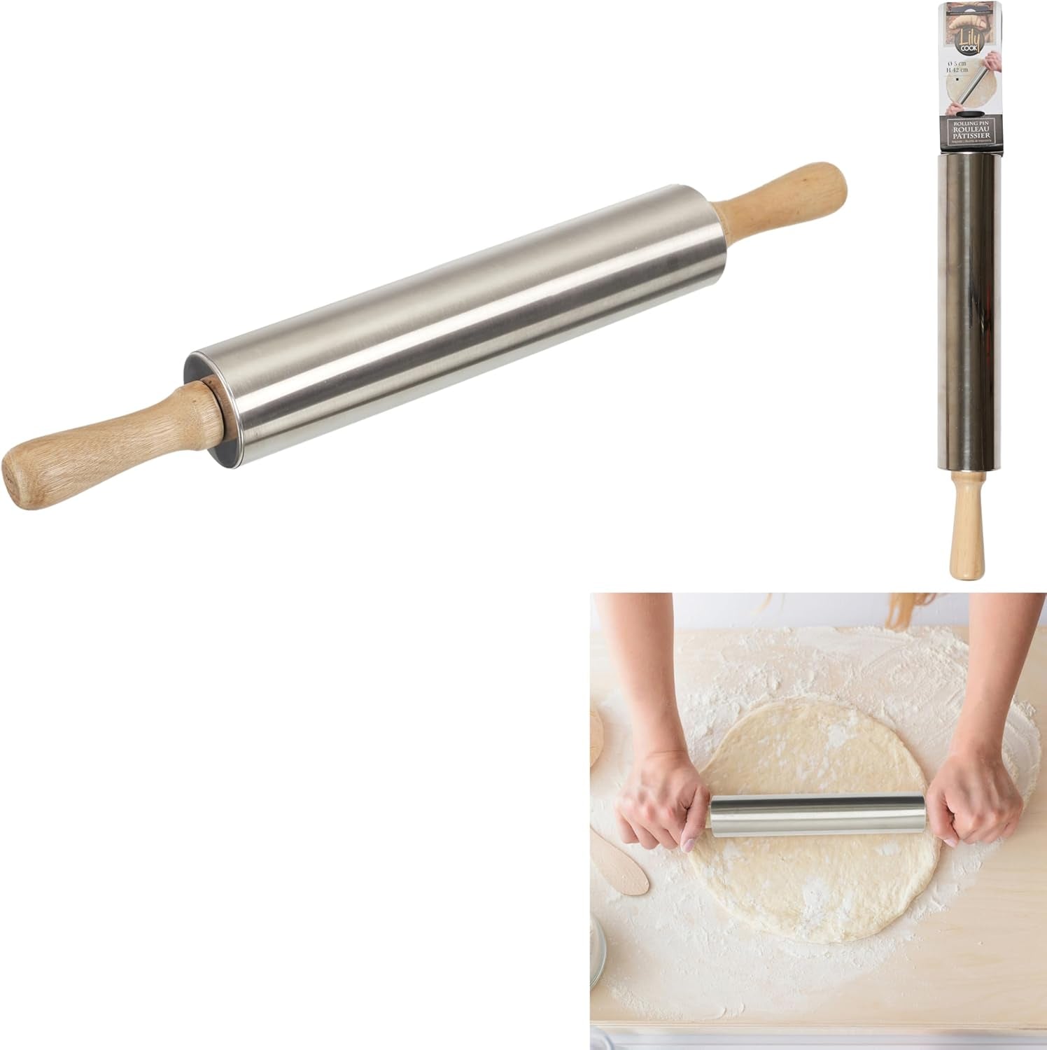 WAŁEK ZE STALI NIERDZEWNEJ. Wys. 42 Gr. 5 CM